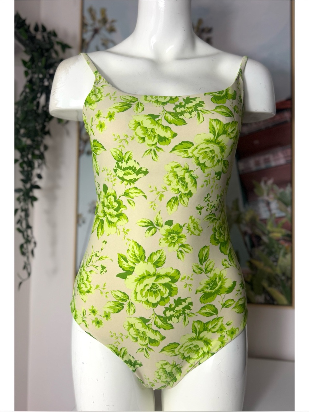 Aerie American Eagle Green Floral One Piece Swimsuit Tie Back Size Medium